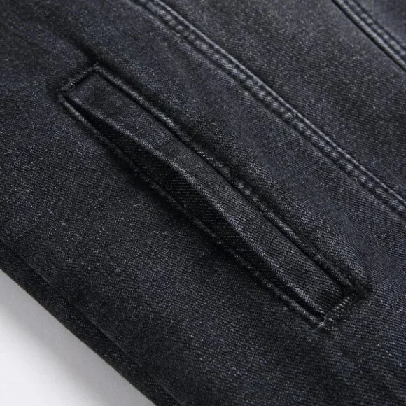 Grey And White Teddy Mens Denim Jacket - Picture 5 of 5